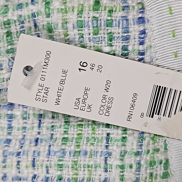 NWT Alex Marie Star Ivory Blue Green Tweed Cap Sleeve Knee Length Sheath Dress - Picture 11 of 16